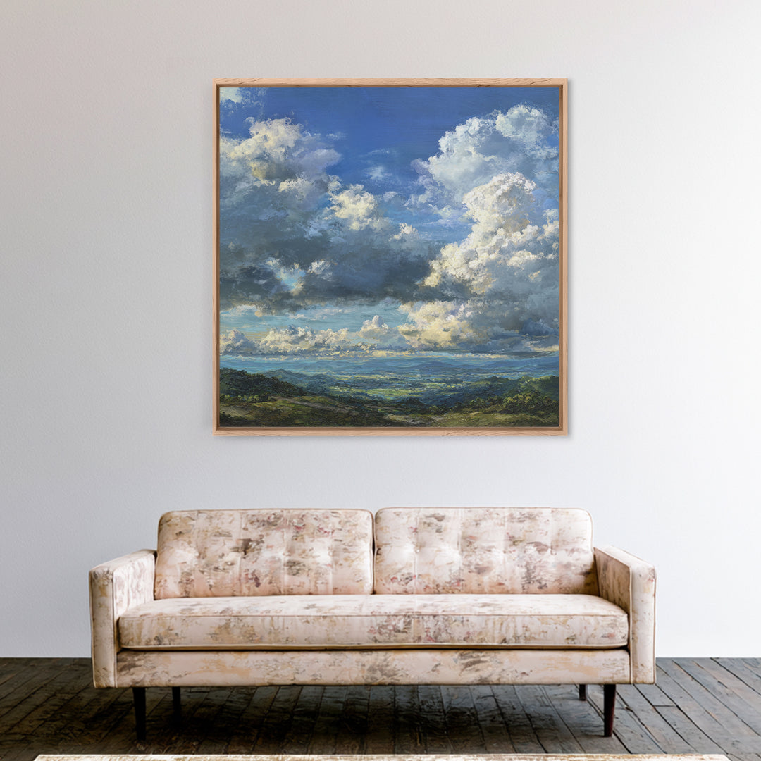 Dramatic Cloudscape over a Distant Valley Canvas Print, Above Sofa Art, Modern Decor, Living Room Decor, Fine Art, Statement, ASA-1x1-77