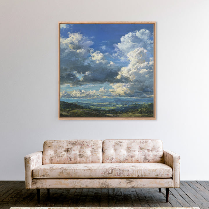 Dramatic Cloudscape over a Distant Valley Canvas Print, Above Sofa Art, Modern Decor, Living Room Decor, Fine Art, Statement, ASA-1x1-77