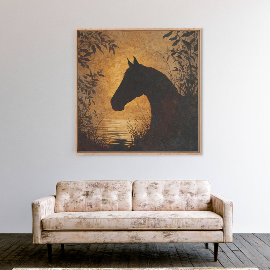 Statement Horse Silhouette Canvas Print, Above Sofa Art, Botanical Wall Art, Living Room Decor, Fine Art, Statement, ASA-1x1-85