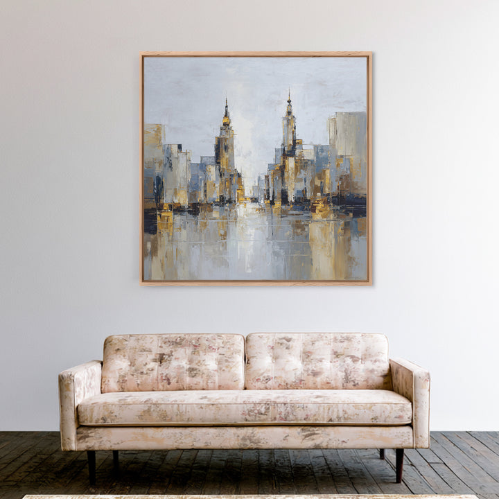 Quiet City Skyline Reduced to Elegant Shapes Canvas Print, Above Sofa Art, Floral Wall Art, Living Room Decor, Abstract Art, ASA-1x1-94