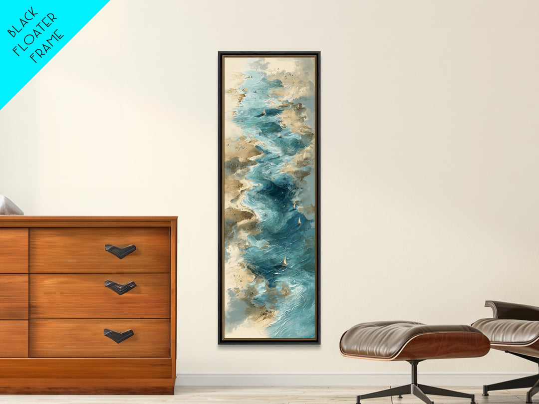 Panoramic Coastal Shoreline from an Aerial View Canvas Print, Above Sofa Art, Statement Artwork, Living Room Decor, Statement, ASA-1x3-15
