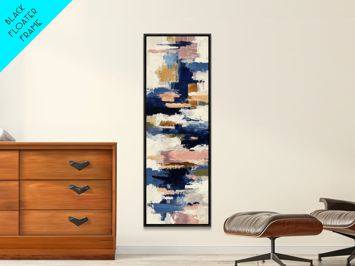 Bold Navy and Ivory Abstract Brushwork Framed Canvas Print, Above Sofa Art, Bedroom Wall Art, Living Room Decor, Abstract Art, ASA-1x3-30