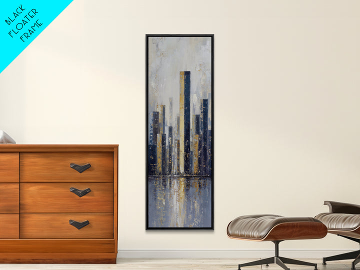 Quiet City Skyline Reduced to Elegant Shapes Canvas Print, Above Sofa Art, 3 Piece Wall Art, Living Room Decor, Statement, ASA-1x3-34