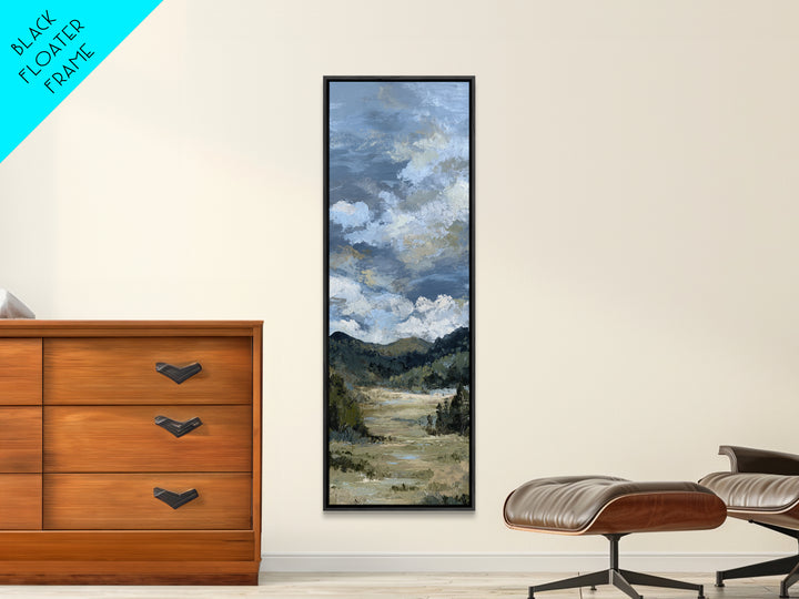 Wide Olive and Beige Meadow Panorama Framed Canvas Print, Above Sofa Art, Coastal Wall Art, Living Room Decor, Statement, ASA-1x3-46