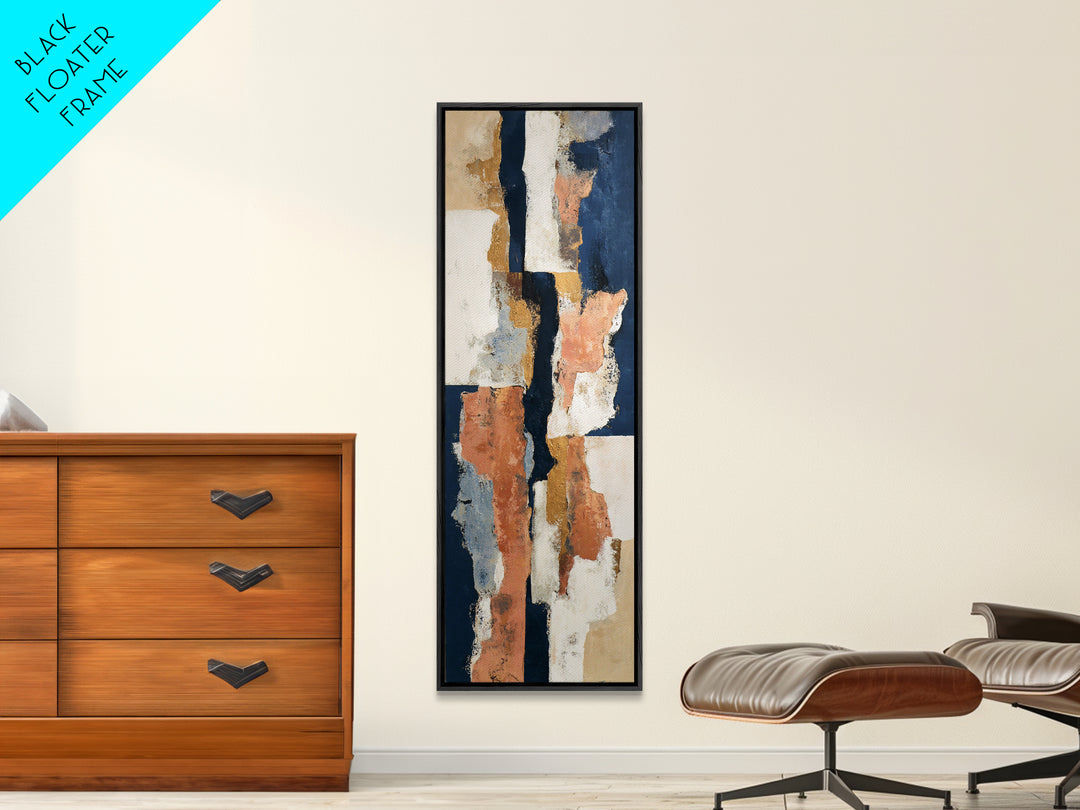 Bold Navy and Ivory Abstract Brushwork Canvas Print, Above Sofa Art, Floral Wall Art, Living Room Decor, Abstract Art, ASA-1x3-78