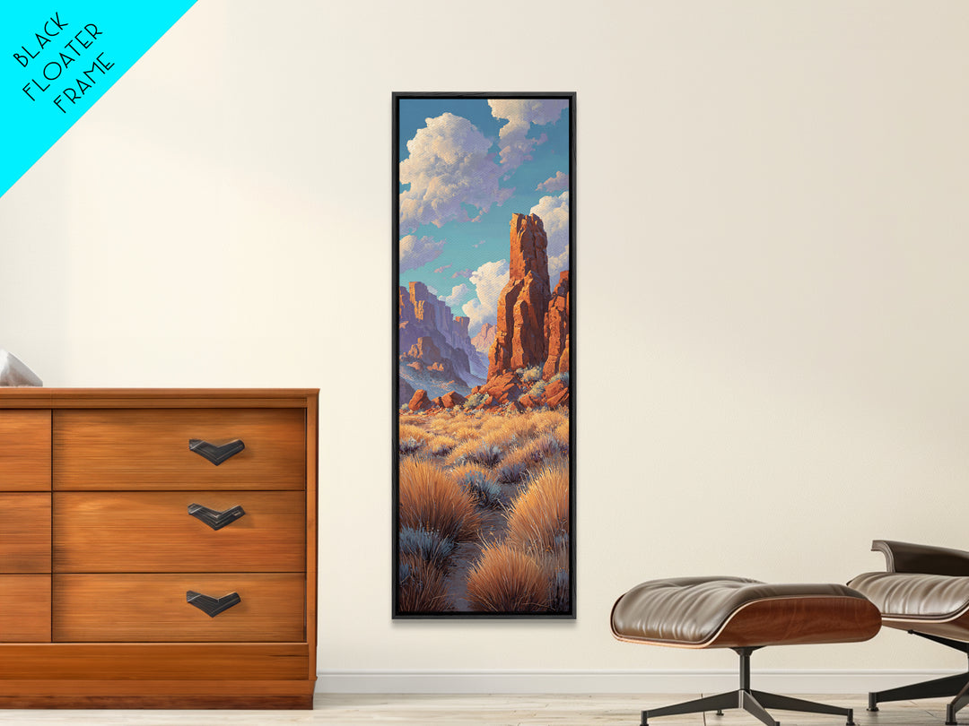 Desert Mesa Panorama Framed Canvas Print, Above Sofa Art, Framed Wall Art, Living Room Decor, Oil Painting, Statement, ASA-1x3-80