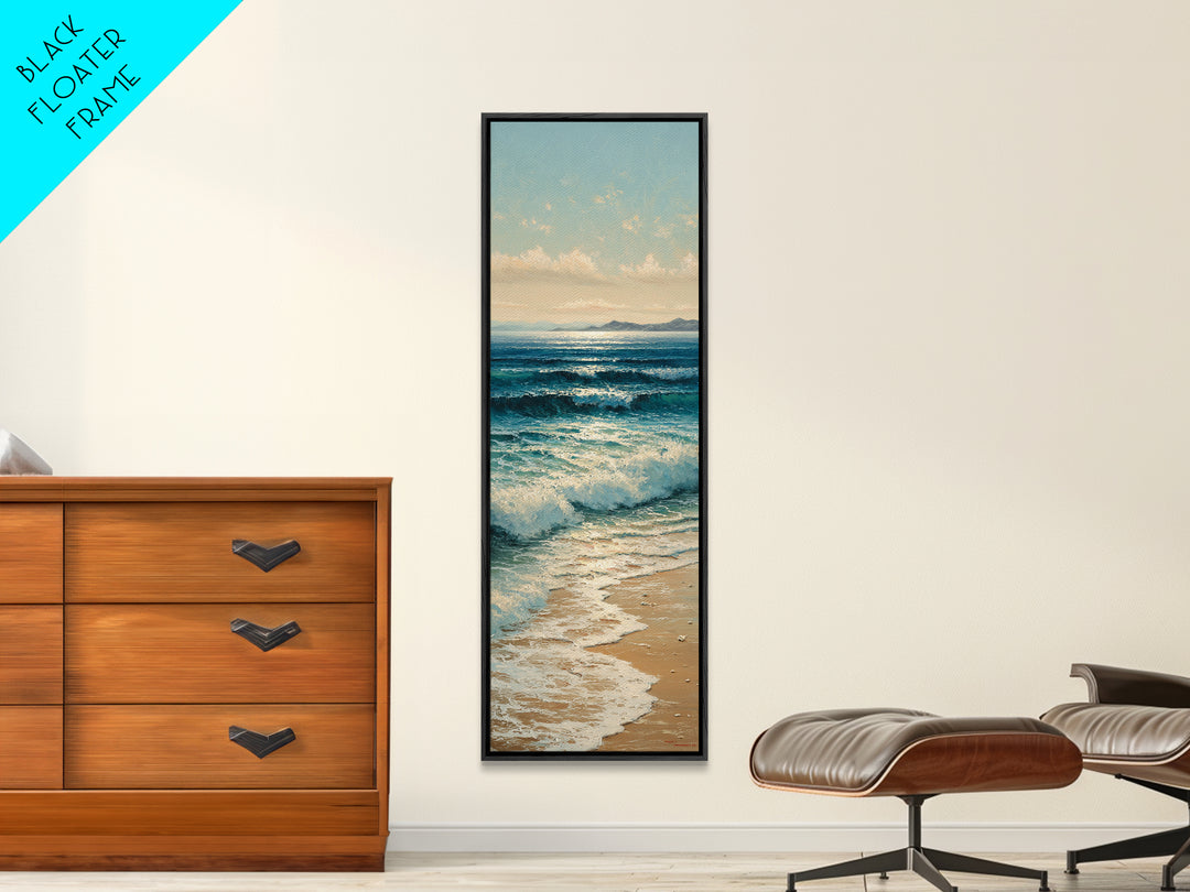 Moody Seascape at Twilight Framed Canvas Print, Above Sofa Art, Living Room Decor, Abstract Art, Statement 396, Set of Prints, ASA-1x3-96
