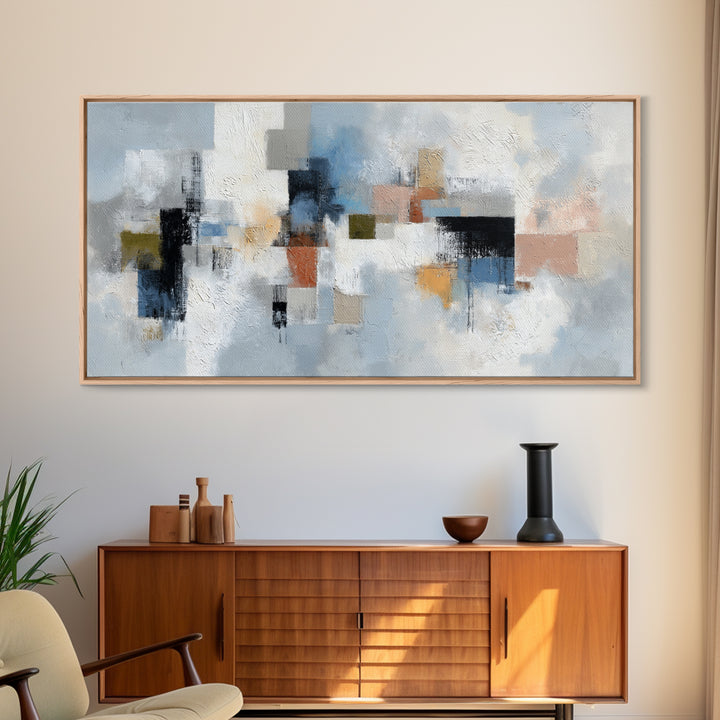 Bold Navy and Ivory Abstract Brushwork Canvas Print, Above Sofa Art, Botanical Wall Art, Living Room Decor, Statement, ASA-2x1-14