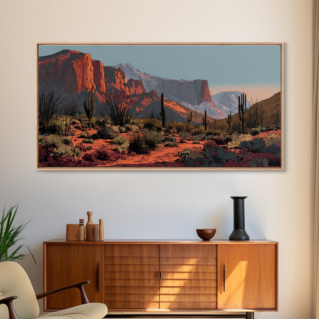 Desert Mesa Panorama Framed Canvas Print, Above Sofa Art, Modern Decor, Living Room Decor, Fine Art, Statement, Home Decor, ASA-2x1-16