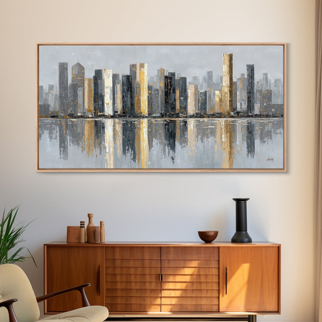 Quiet City Skyline Reduced to Elegant Shapes Canvas Print, Above Sofa Art, Gallery Decor, Living Room Decor, Statement, ASA-2x1-18