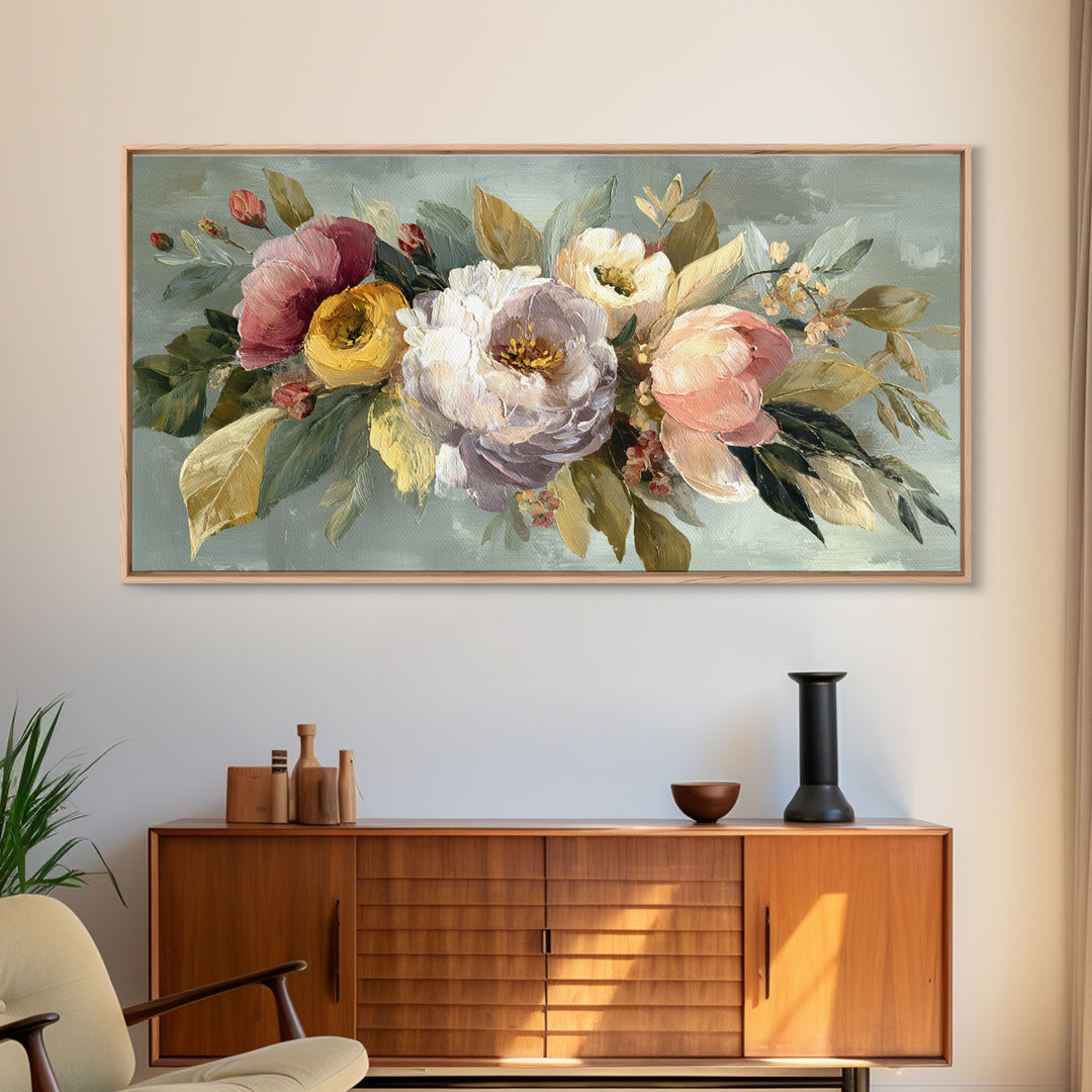 Large Expressive Floral Bouquet Canvas Print, Above Sofa Art, Neutral Decor, Living Room Decor, Fine Art, Statement, Wall Art, ASA-2x1-2