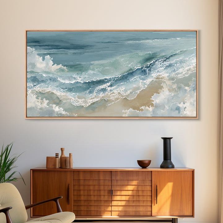 Panoramic Coastal Shoreline from an Aerial View Canvas Print, Above Sofa Art, Mid Century Modern, Living Room Decor, Statement, ASA-2x1-23