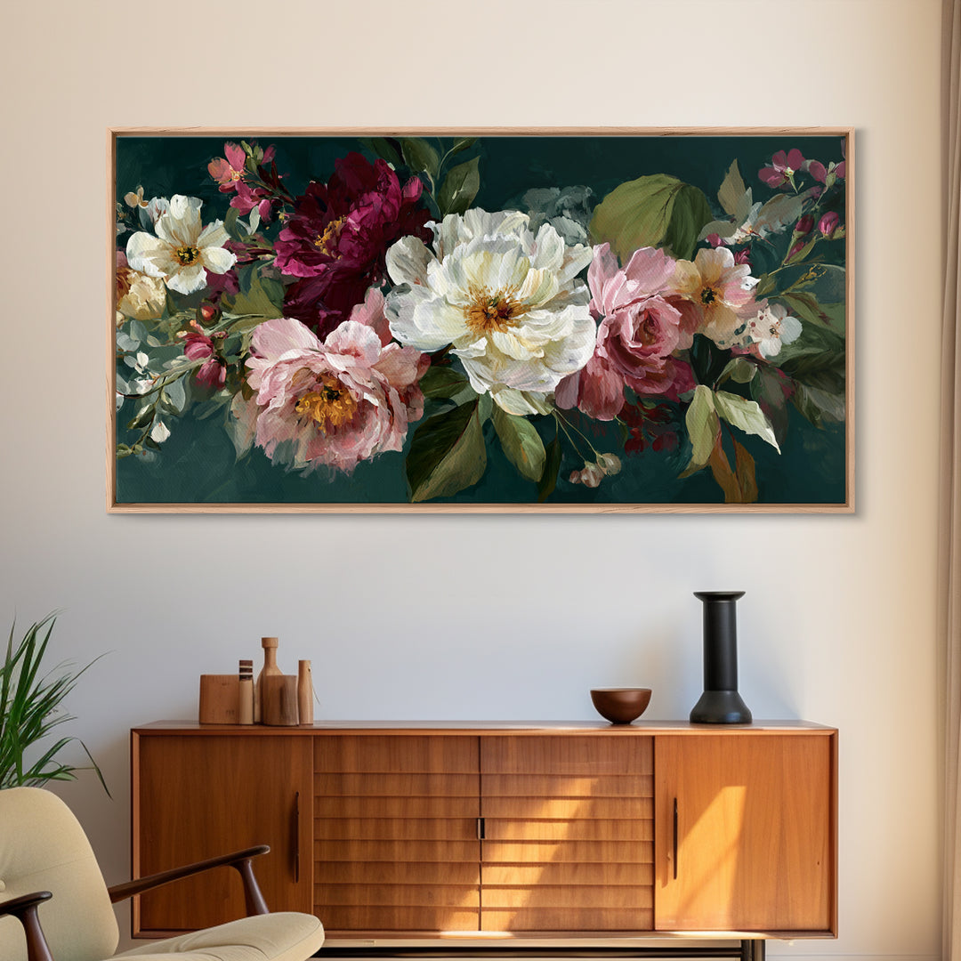 Large Expressive Floral Bouquet Canvas Print, Above Sofa Art, Neutral Decor, Living Room Decor, Fine Art, Statement, Wall Art, ASA-2x1-26