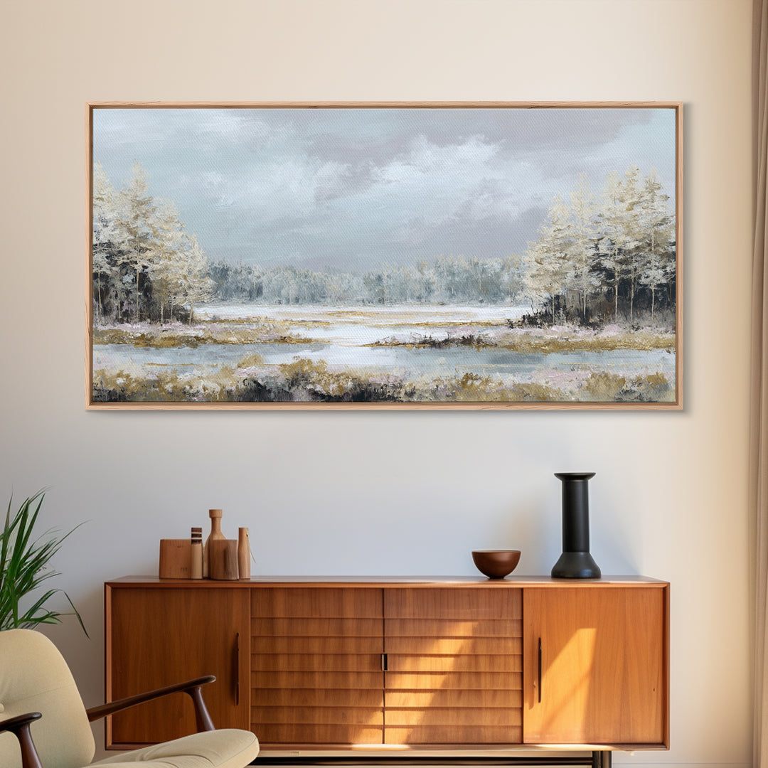 Modern Scandinavian Forest Framed Canvas Print, Above Sofa Art, Art Print, Living Room Decor, Statement, Textured Wall Art, ASA-2x1-35