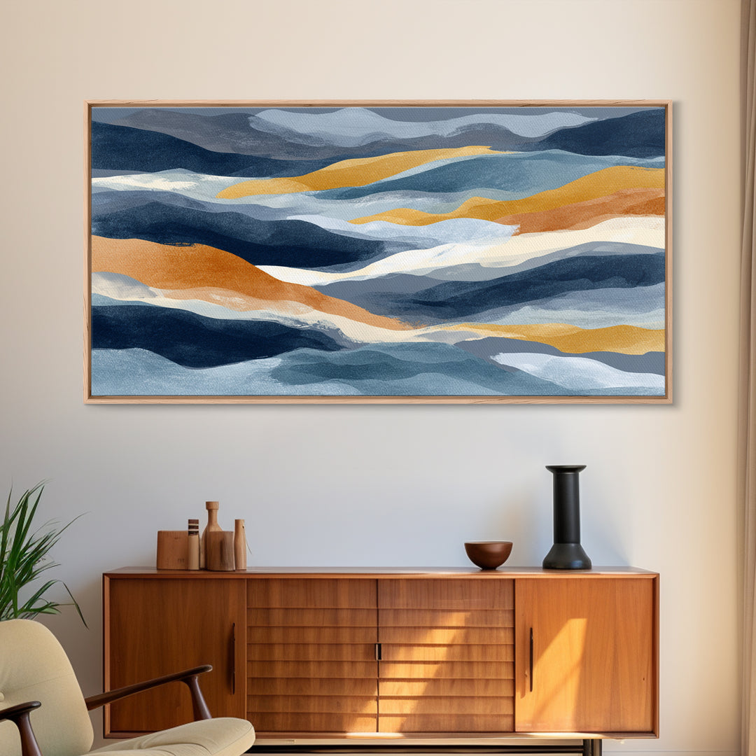 Bold Navy and Ivory Abstract Brushwork Canvas Print, Above Sofa Art, Botanical Wall Art, Living Room Decor, Statement, ASA-2x1-38