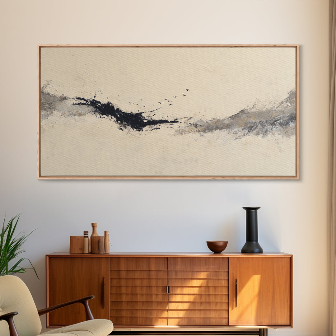 Minimal Black Ink Composition Canvas Print, Above Sofa Art, Boho Decor, Living Room Decor, Fine Art, Statement, Large Wall Art, ASA-2x1-4
