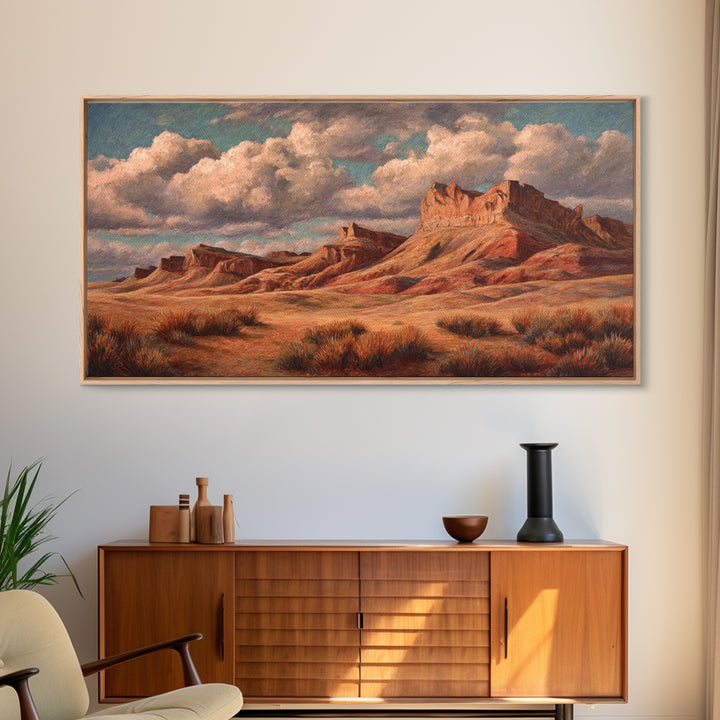 Desert Mesa Panorama Framed Canvas Print, Above Sofa Art, Wall Art, Living Room Decor, Fine Art, Statement, Horizontal Wall Art, ASA-2x1-40