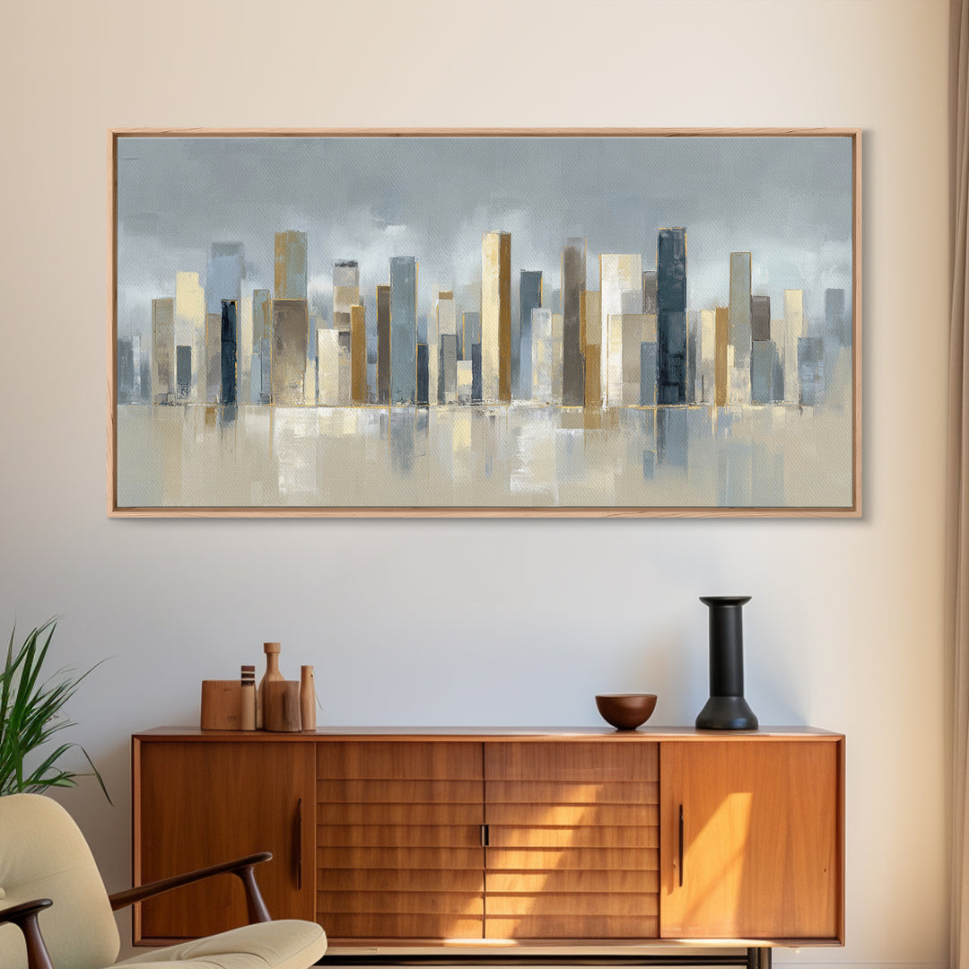 Quiet City Skyline Reduced to Elegant Shapes Canvas Print, Above Sofa Art, Gallery Decor, Living Room Decor, Statement, ASA-2x1-42