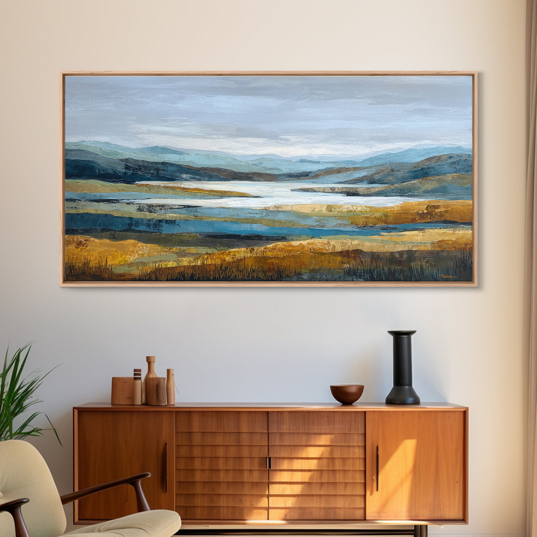 Oversized Abstract Landscape Framed Canvas Print, Above Sofa Art, Contemporary Art, Living Room Decor, Oil Painting, Statement, ASA-2x1-45