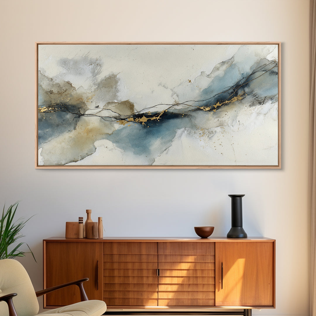 Minimal Black Ink Composition Canvas Print, Above Sofa Art, Mid Century Modern, Living Room Decor, Fine Art, Statement, ASA-2x1-52