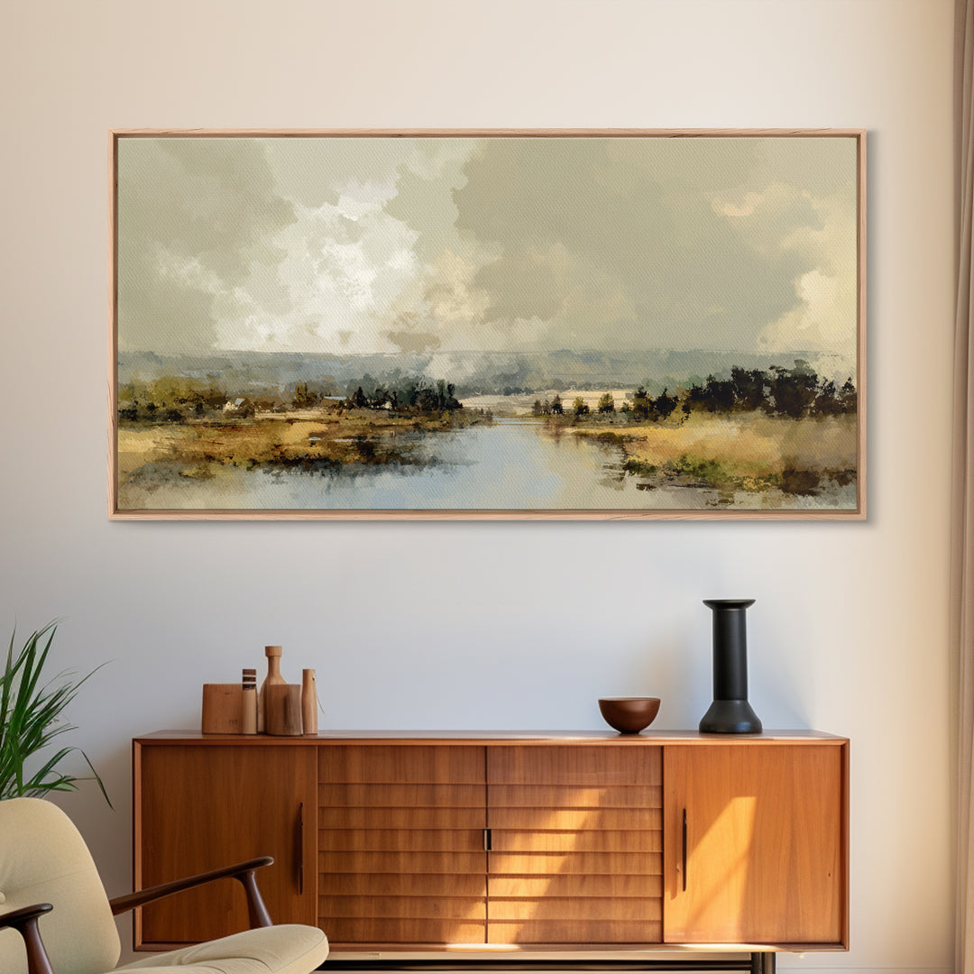 Wide Olive and Beige Meadow Panorama Canvas Print, Above Sofa Art, Art Print, Living Room Decor, Fine Art, Statement, ASA-2x1-54