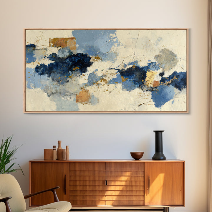 Bold Navy and Ivory Abstract Brushwork Canvas Print, Above Sofa Art, Statement Artwork, Living Room Decor, Abstract Art, ASA-2x1-62
