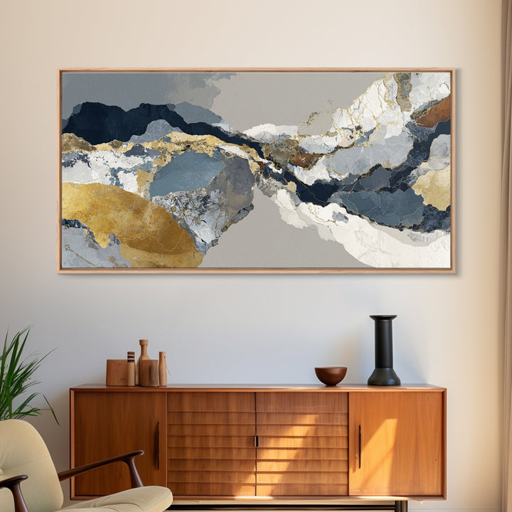 Luxury Monochrome Stone Composition Canvas Print, Above Sofa Art, Horizontal Wall Art, Living Room Decor, Fine Art, Statement, ASA-2x1-63