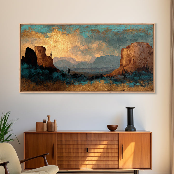 Desert Mesa Panorama Canvas Print, Above Sofa Art, Canvas Wall Art, Living Room Decor, Oil Painting, Statement, ASA-2x1-64