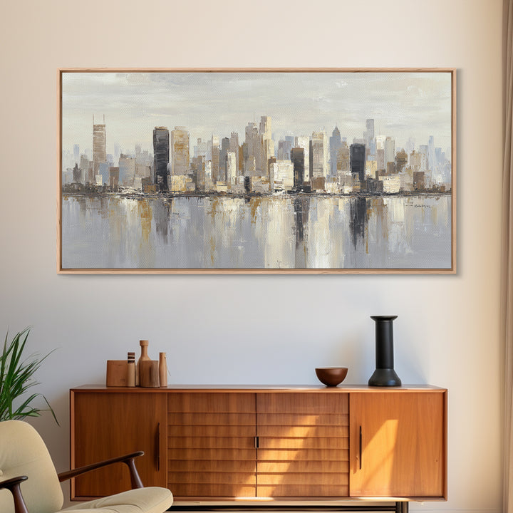 Quiet City Skyline Reduced to Elegant Shapes Canvas Print, Above Sofa Art, Boho Decor, Living Room Decor, Abstract Art, ASA-2x1-66