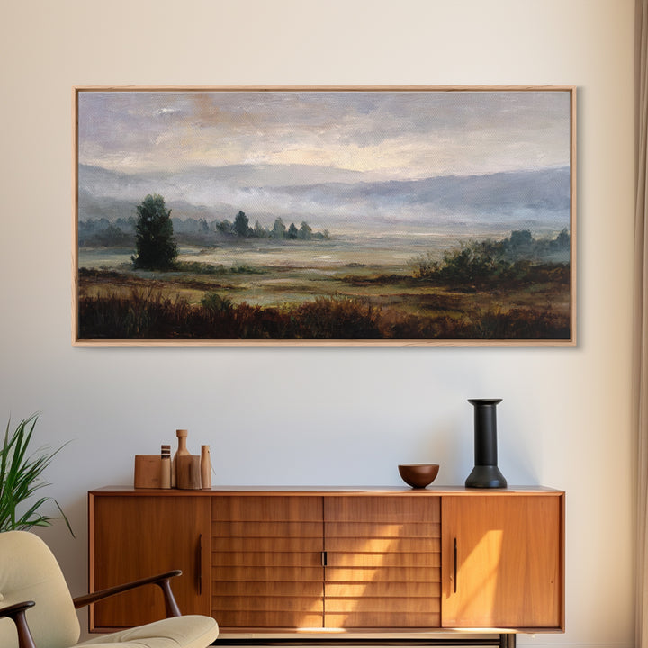 Gallery Style Landscape with Expansive Negative Space Canvas Print, Above Sofa Art, Textured Wall Art, Living Room Decor, ASA-2x1-68