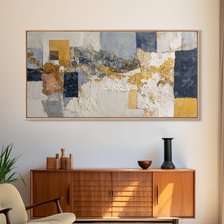 Textured Plaster Abstract Framed Canvas Print, Above Sofa Art, Contemporary Art, Living Room Decor, Abstract Art, Statement, ASA-2x1-7