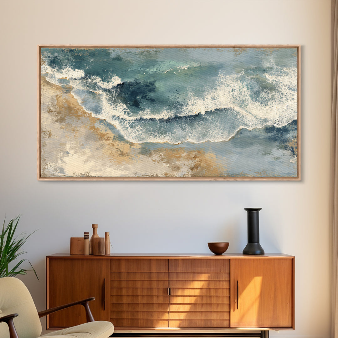 Panoramic Coastal Shoreline from an Aerial View Canvas Print, Above Sofa Art, 3 Piece Wall Art, Living Room Decor, Statement, ASA-2x1-71