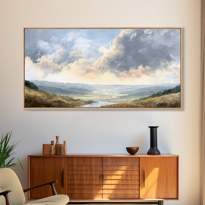 Dramatic Cloudscape over a Distant Valley Canvas Print, Above Sofa Art, Wall Art, Living Room Decor, Fine Art, Statement, ASA-2x1-73