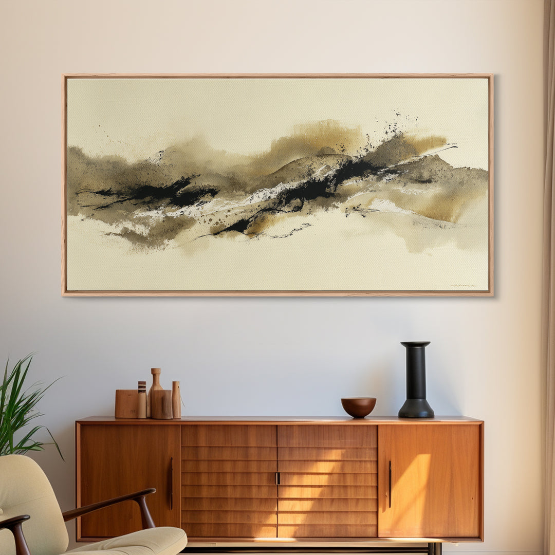 Minimal Black Ink Composition Canvas Print, Above Sofa Art, Wall Art Print, Living Room Decor, Fine Art, Statement, Modern Art, ASA-2x1-76