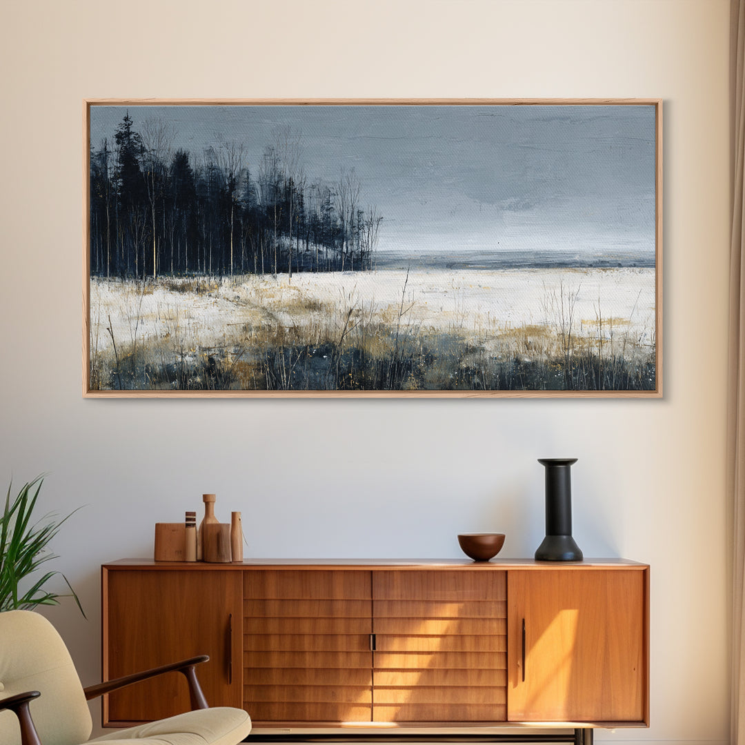 Modern Scandinavian Forest Framed Canvas Print, Above Sofa Art, Room Decor, Living Room Decor, Oil Painting, Statement, ASA-2x1-83