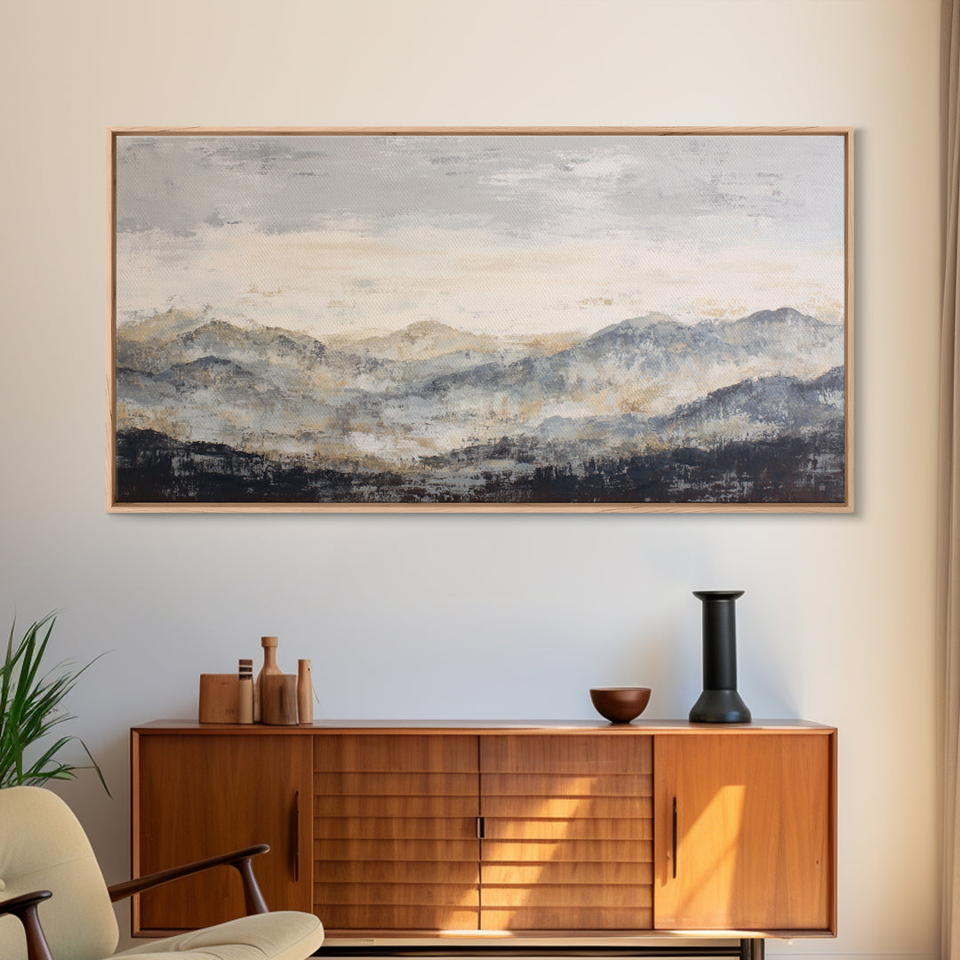 Sunlit Rolling Hills Framed Canvas Print, Above Sofa Art, Mid Century Modern, Living Room Decor, Fine Art, Statement, ASA-2x1-85