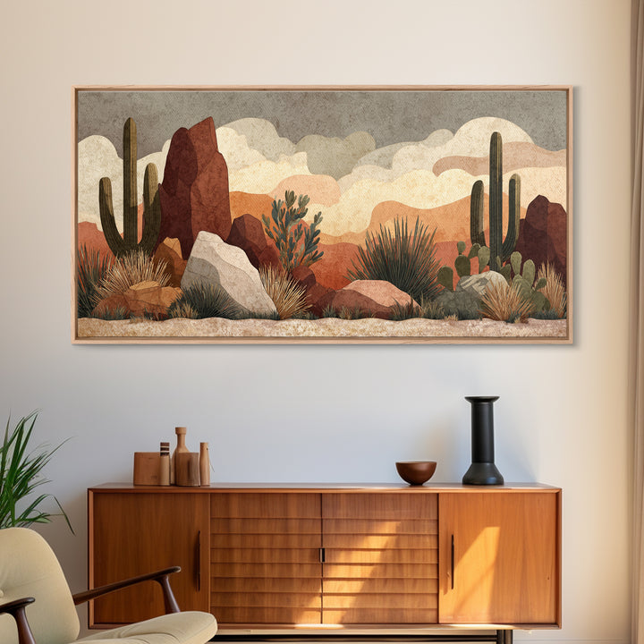Desert Mesa Panorama Framed Canvas Print, Above Sofa Art, Boho Wall Art, Living Room Decor, Statement, Japandi Wall Art, ASA-2x1-88
