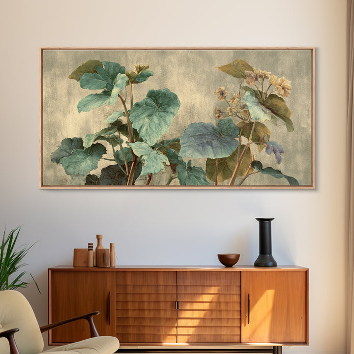Large Botanical Leaves Canvas Print, Above Sofa Art, Living Room Decor, Oil Painting, Statement 189, Set of Wall Art, ASA-2x1-89