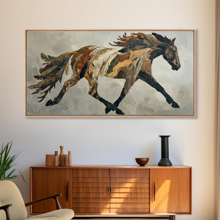 Statement Horse Silhouette Framed Canvas Print, Above Sofa Art, Statement Artwork, Living Room Decor, Fine Art, Statement, ASA-2x1-9
