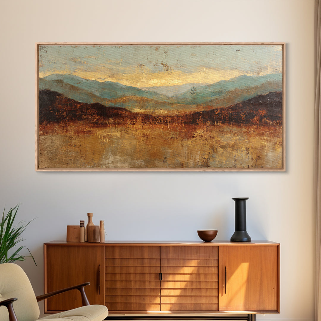 Abstract Canyon Landscape Framed Canvas Print, Above Sofa Art, Frame Tv Art, Living Room Decor, Statement, Coastal Wall Art, ASA-2x1-99