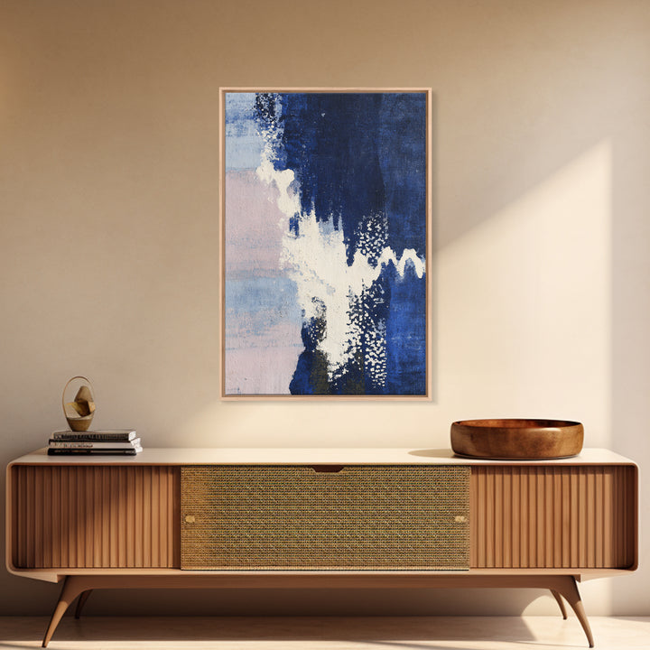 Bold Navy and Ivory Abstract Brushwork Framed Canvas Print, Above Sofa Art, Gallery Decor, Living Room Decor, Statement, ASA-2x3-2