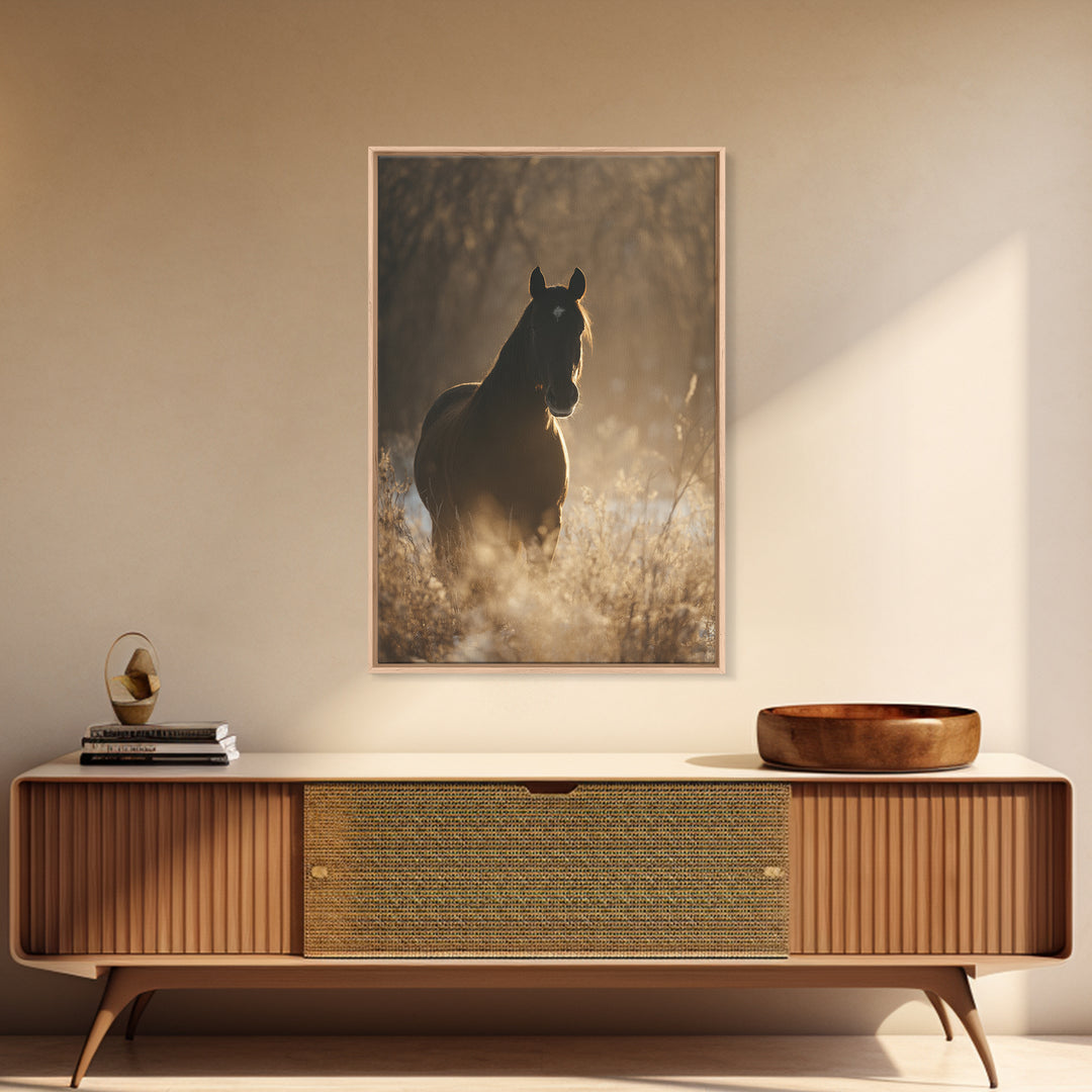 Statement Horse Silhouette Framed Canvas Print, Above Sofa Art, Boho Decor, Living Room Decor, Oil Painting, Statement, ASA-2x3-21