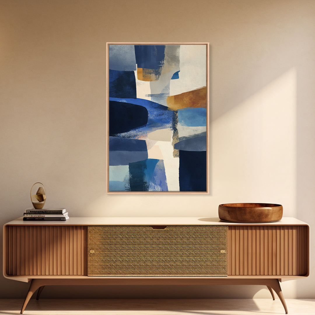 Bold Navy and Ivory Abstract Brushwork Framed Canvas Print, Above Sofa Art, Gallery Decor, Living Room Decor, Statement, ASA-2x3-26