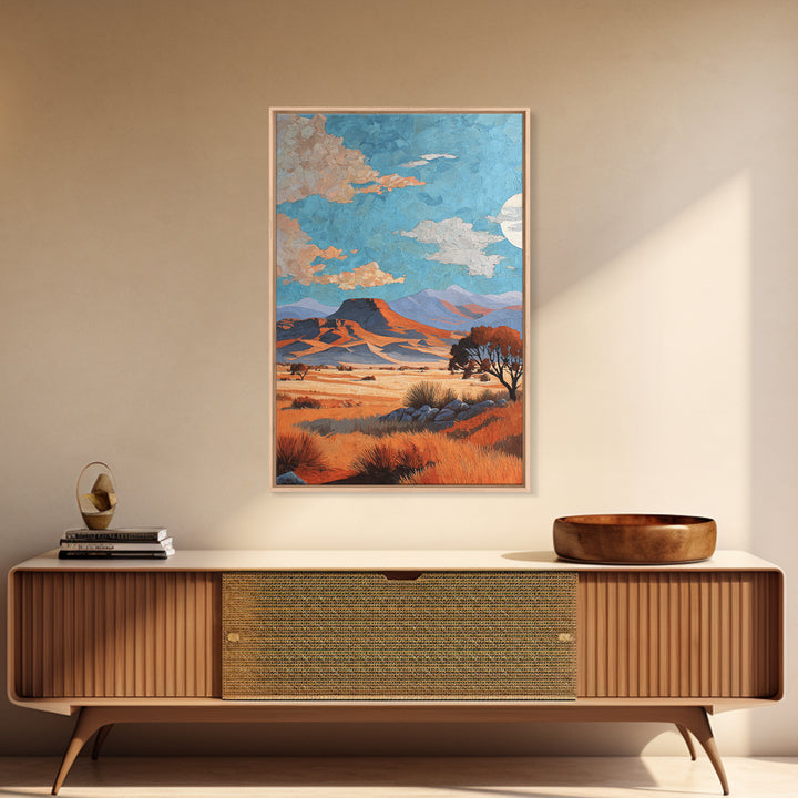 Desert Mesa Panorama Framed Canvas Print, Above Sofa Art, Framed Wall Art, Living Room Decor, Oil Painting, Statement, ASA-2x3-28
