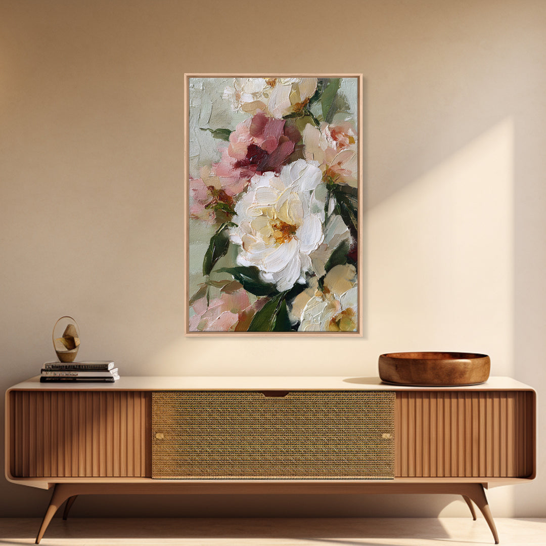 Large Expressive Floral Bouquet Framed Canvas Print, Above Sofa Art, Art Print, Living Room Decor, Fine Art, Statement, ASA-2x3-38