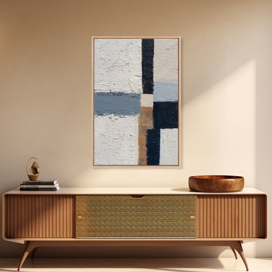 Bold Navy and Ivory Abstract Brushwork Canvas Print, Above Sofa Art, Boho Decor, Living Room Decor, Fine Art, Statement, ASA-2x3-50