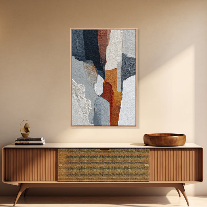 Luxury Monochrome Stone Composition Framed Canvas Print, Above Sofa Art, Minimalist Wall Art, Living Room Decor, Oil Painting, ASA-2x3-51