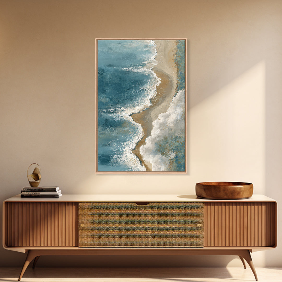 Panoramic Coastal Shoreline from an Aerial View Framed Canvas Print, Above Sofa Art, Boho Decor, Living Room Decor, Statement, ASA-2x3-59