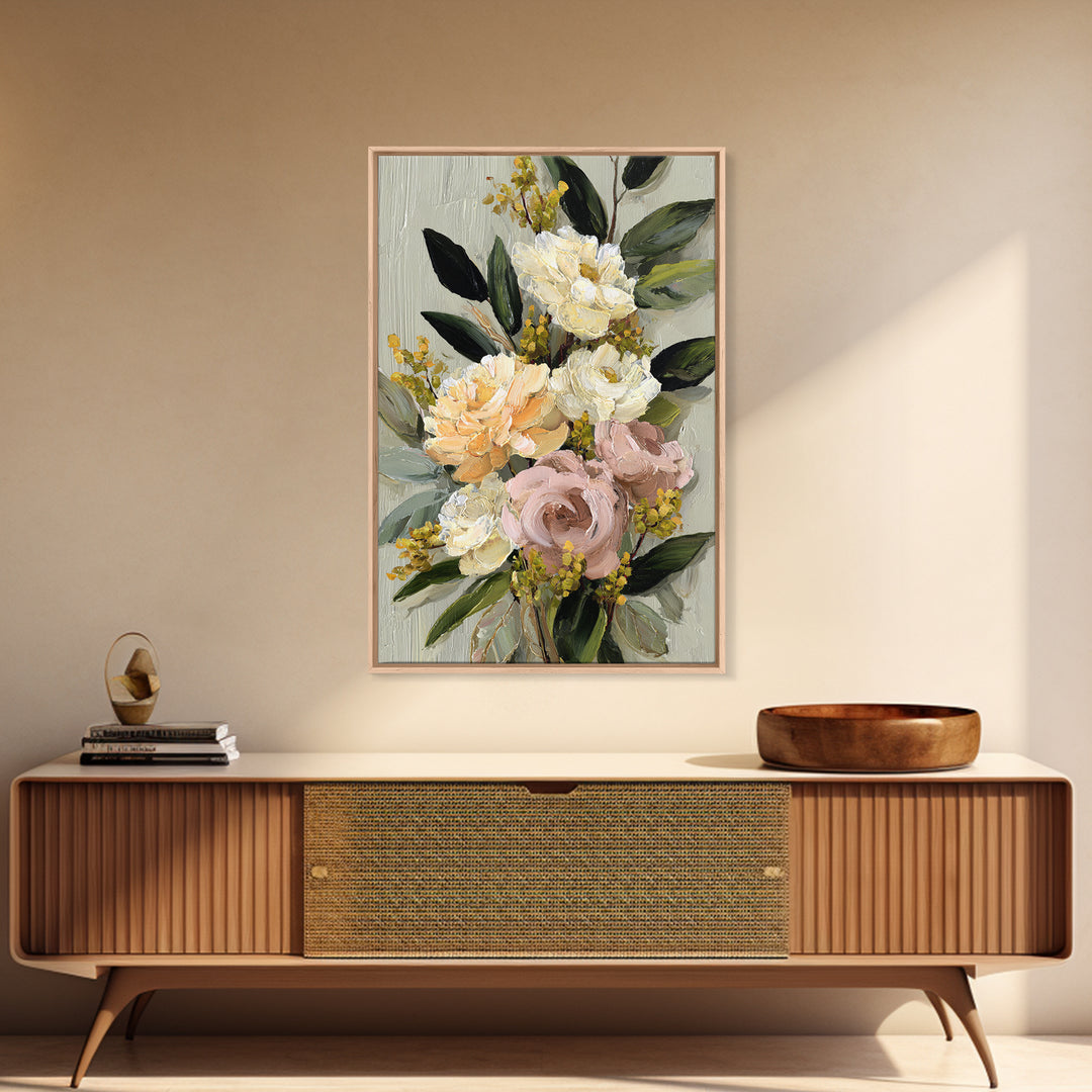 Large Expressive Floral Bouquet Canvas Print, Above Sofa Art, Wall Art, Living Room Decor, Statement, Horizontal Wall Art, ASA-2x3-62