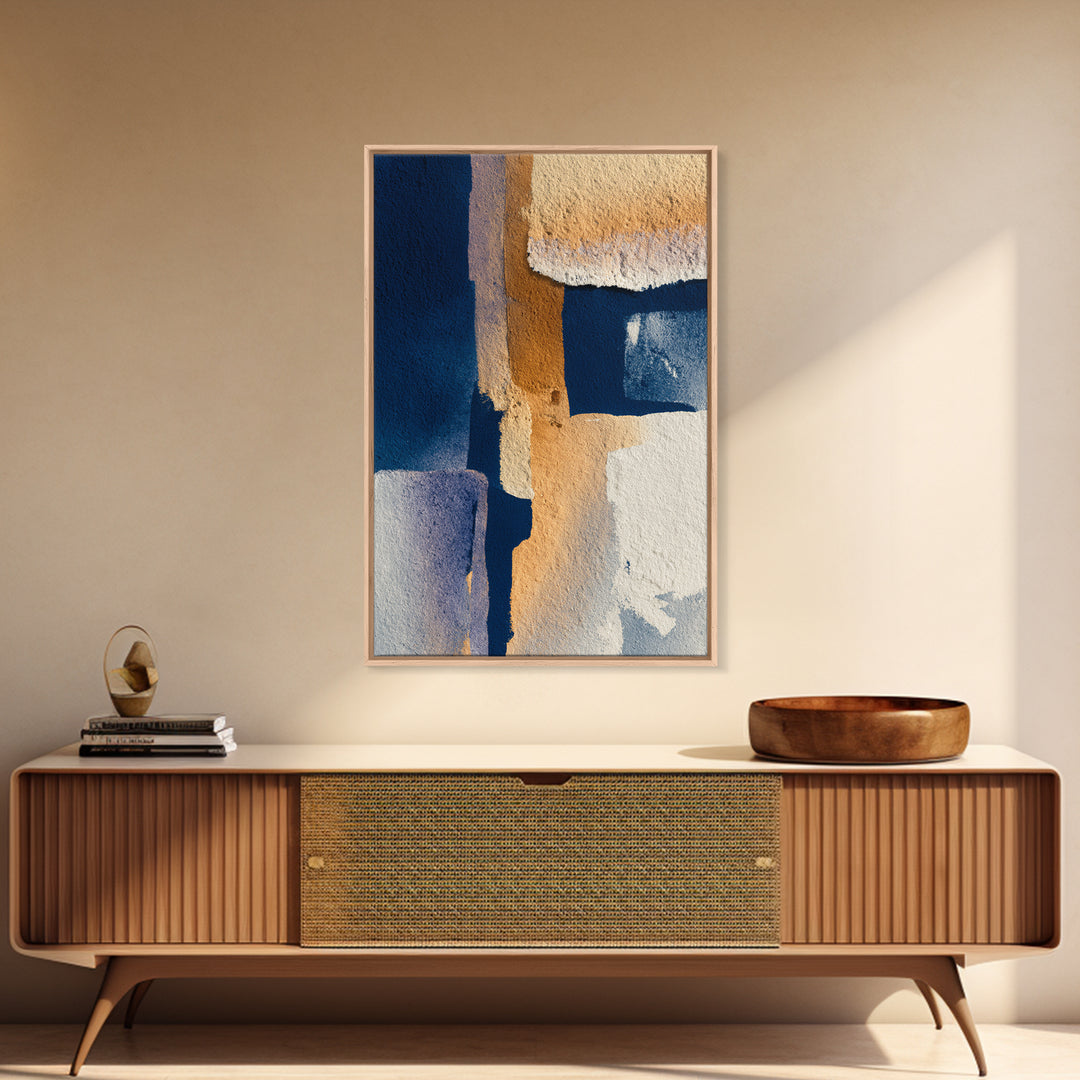 Bold Navy and Ivory Abstract Brushwork Framed Canvas Print, Above Sofa Art, Living Room Decor, Abstract Art, Statement, ASA-2x3-98
